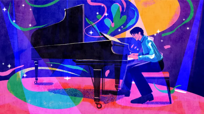 Hand-drawn animation still from the Samsung Galaxy TV commercial, produced by Hocus Pocus Studio for GMO Engine Tokyo