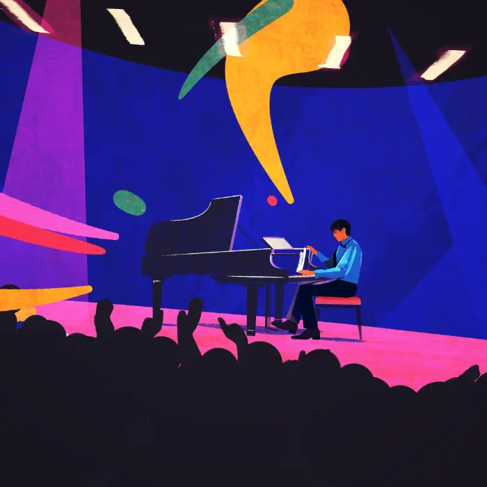 Hand-drawn animation still from the Samsung Galaxy TV commercial, produced by Hocus Pocus Studio for GMO Engine Tokyo