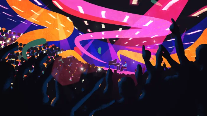 Hand-drawn animation still from the Samsung Galaxy TV commercial, produced by Hocus Pocus Studio for GMO Engine Tokyo